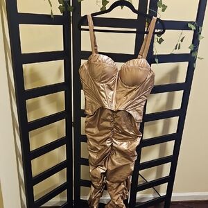 Akira Metallic Ruched Jumpsuit